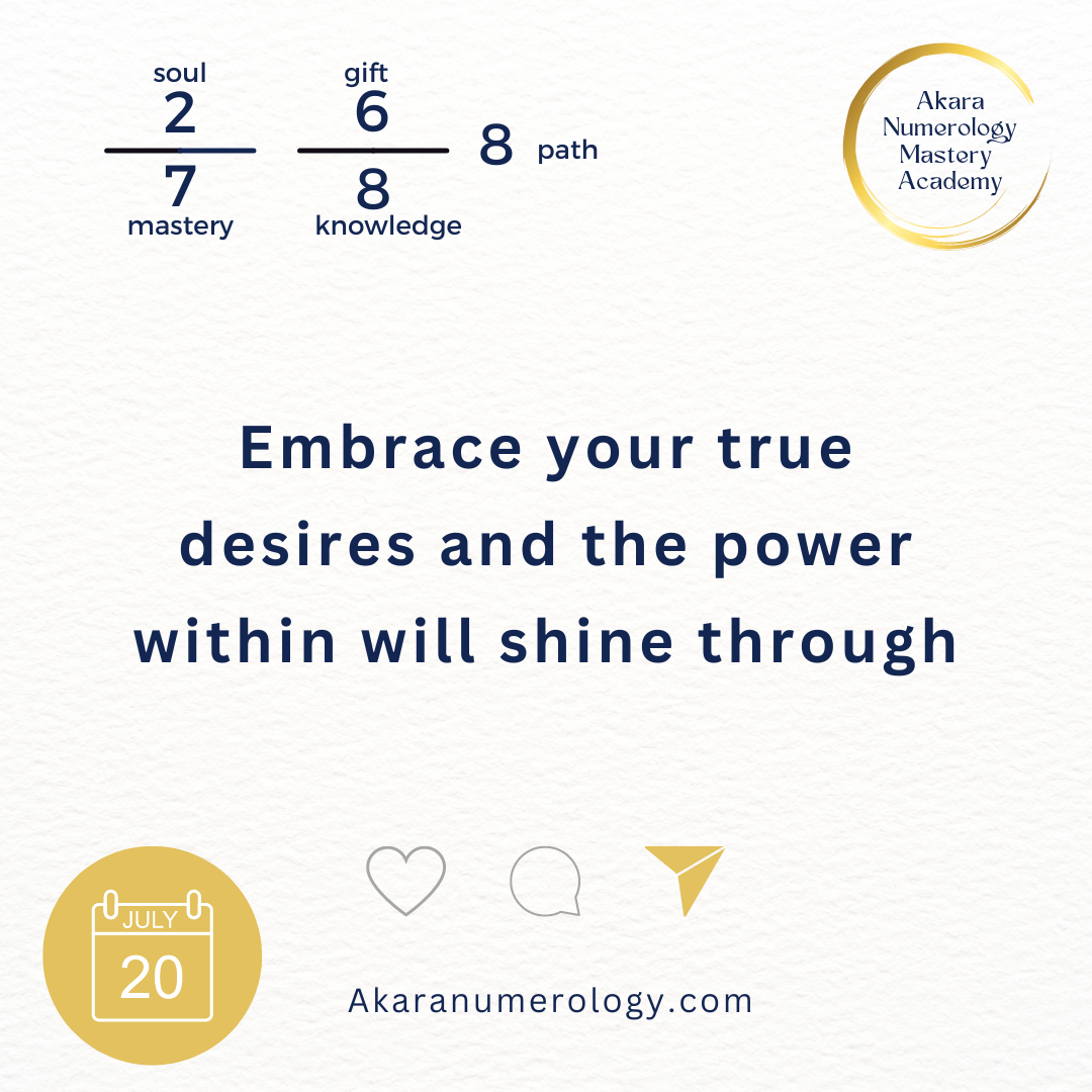 July 20th 2024: Embrace your true desires and the power within will shine through.