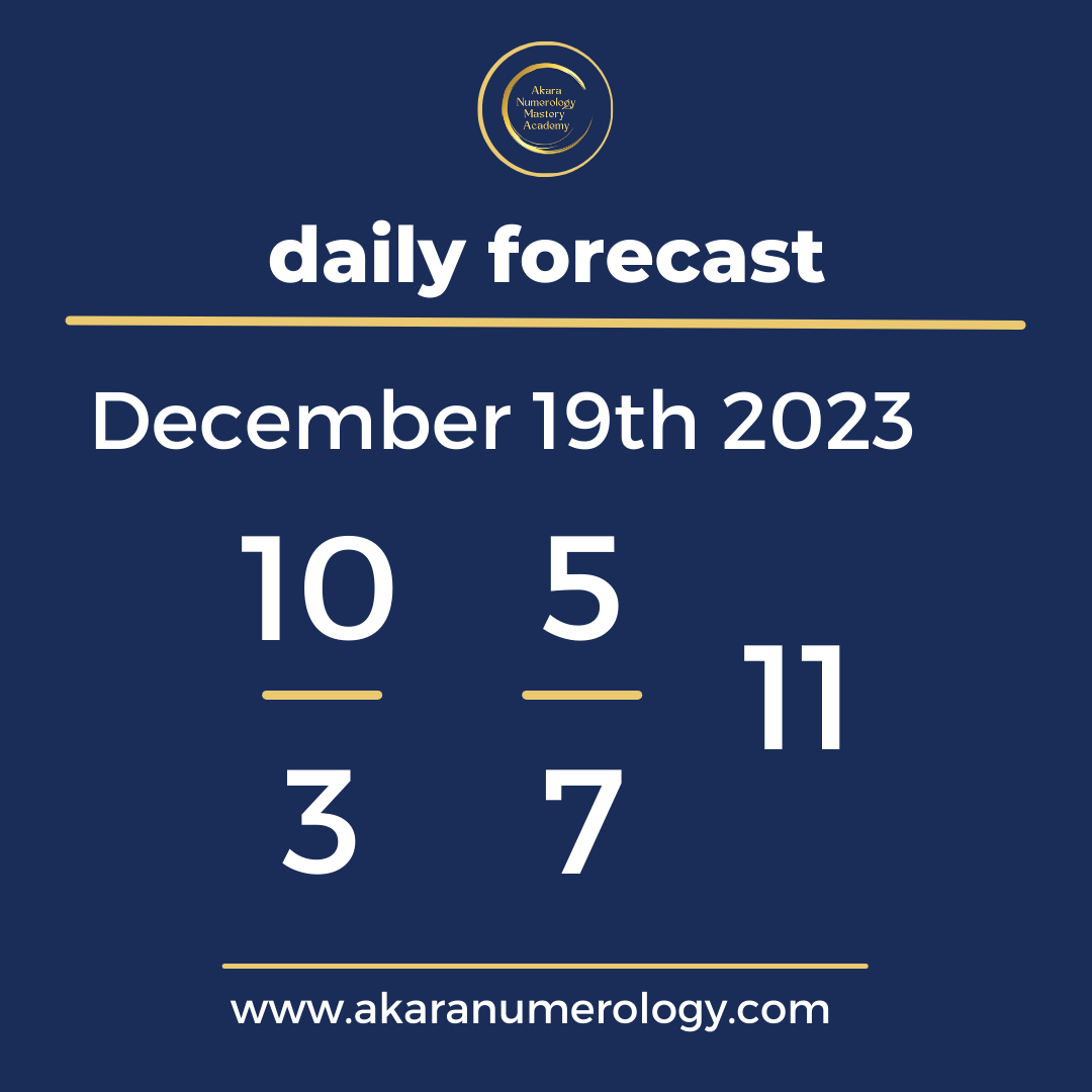Daily forecast based upon the Akara Numerology by Sat Kirtan for December 19th 2023