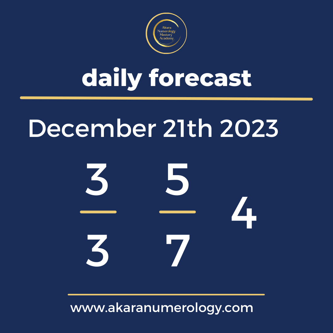 Daily forecast based upon the Akara Numerology by Sat Kirtan for December 21th 2023