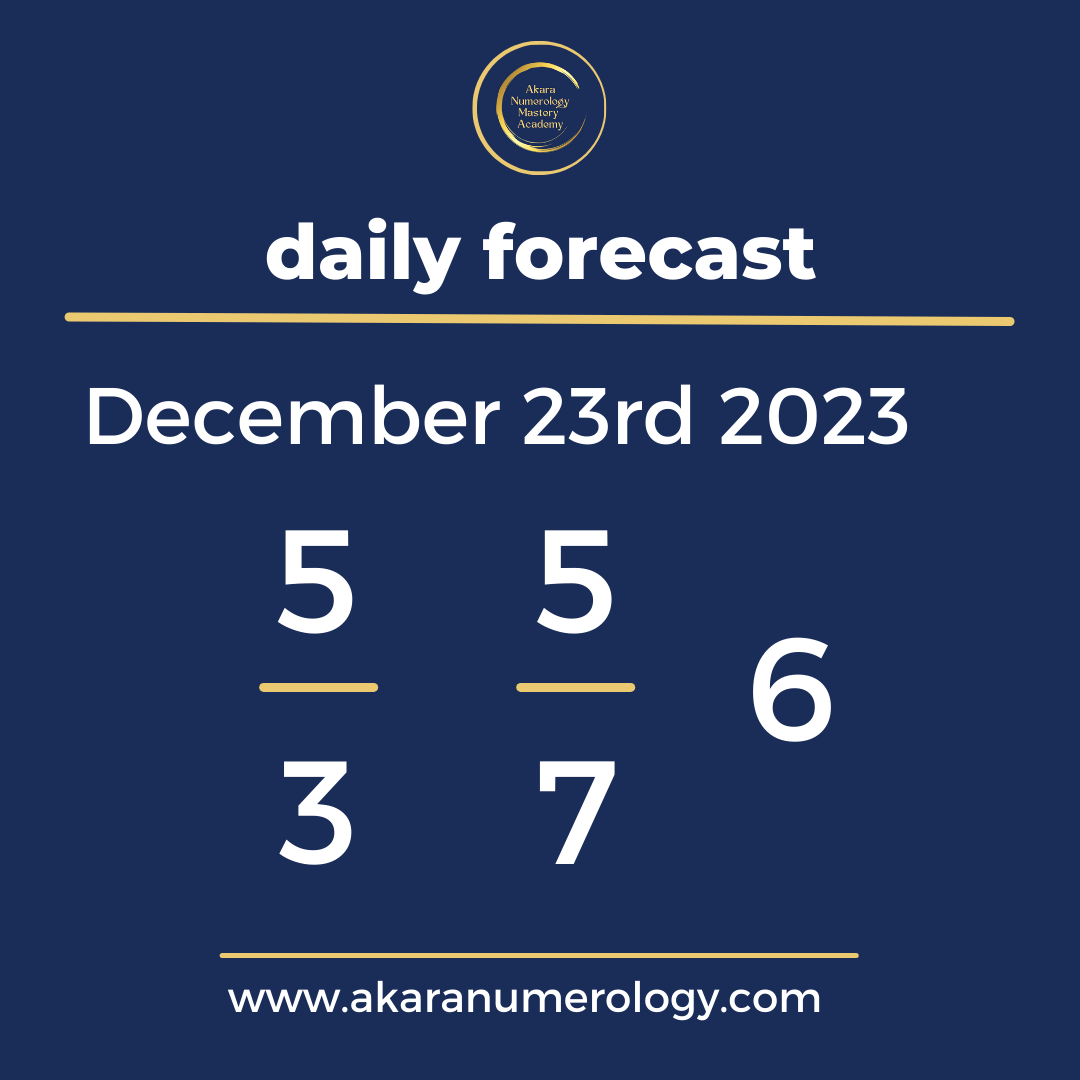 Daily forecast based upon the Akara Numerology by Sat Kirtan for December 23th 2023