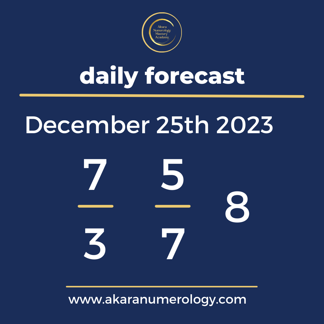 Daily forecast based upon the Akara Numerology by Sat Kirtan for December 25th 2023