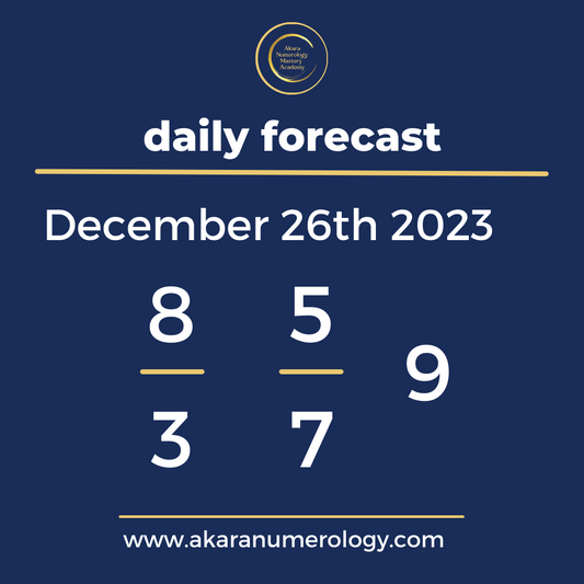 Daily forecast based upon the Akara Numerology by Sat Kirtan for December 26th 2023