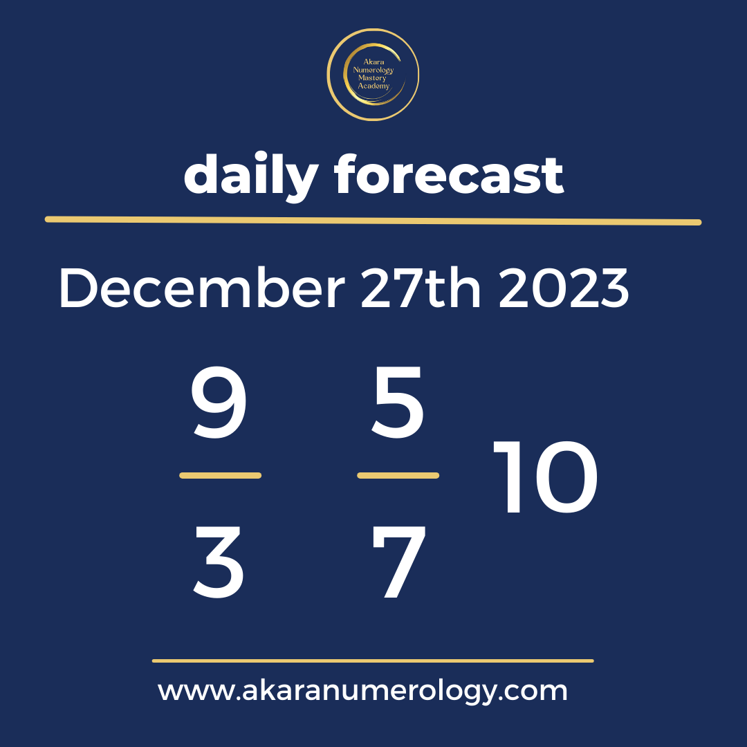 Daily forecast based upon the Akara Numerology by Sat Kirtan for December 27th 2023