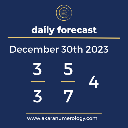 Daily forecast based upon the Akara Numerology by Sat Kirtan for December 30th 2023