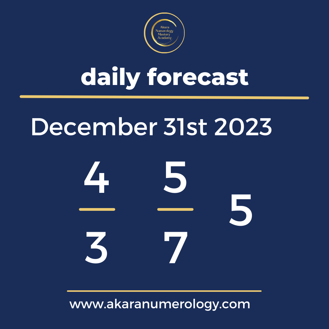 Daily forecast based upon the Akara Numerology by Sat Kirtan for December 31th 2023