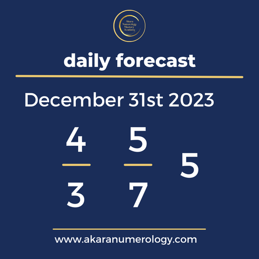 Daily forecast based upon the Akara Numerology by Sat Kirtan for December 31th 2023