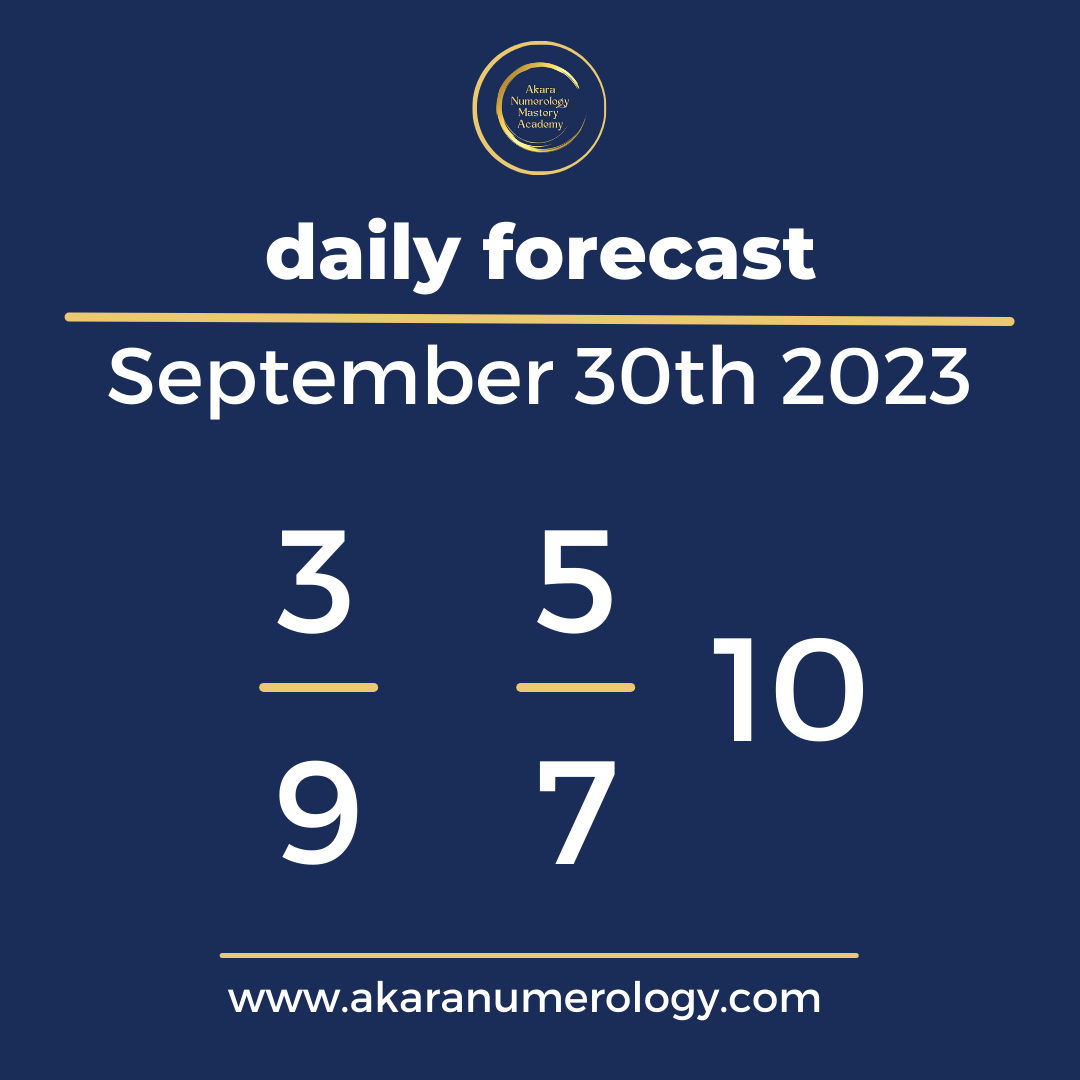 Daily Forecast based upon the Akara Numrology by Sat Kirtan for September 30th 2023