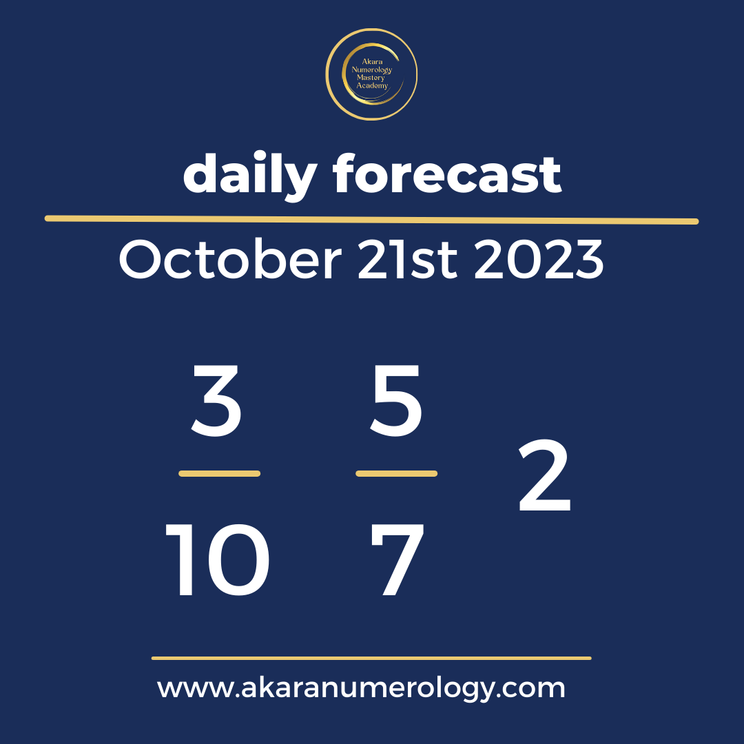 Daily forecast based upon the Akara Numerology by Sat Kirtan for October 21th 2023