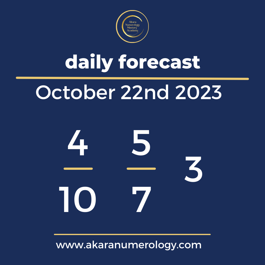 Daily forecast based upon the Akara Numerology by Sat Kirtan for October 22nd 2023
