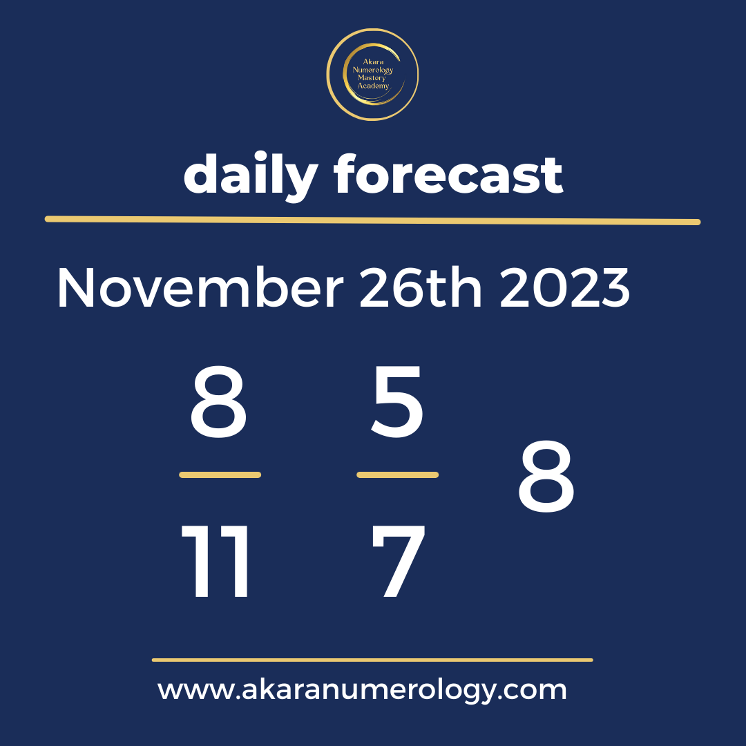 Daily forecast based upon the Akara Numerology by Sat Kirtan for November 26th 2023