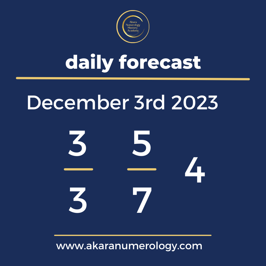 Daily forecast based upon the Akara Numerology by Sat Kirtan  for December 3rd 2023