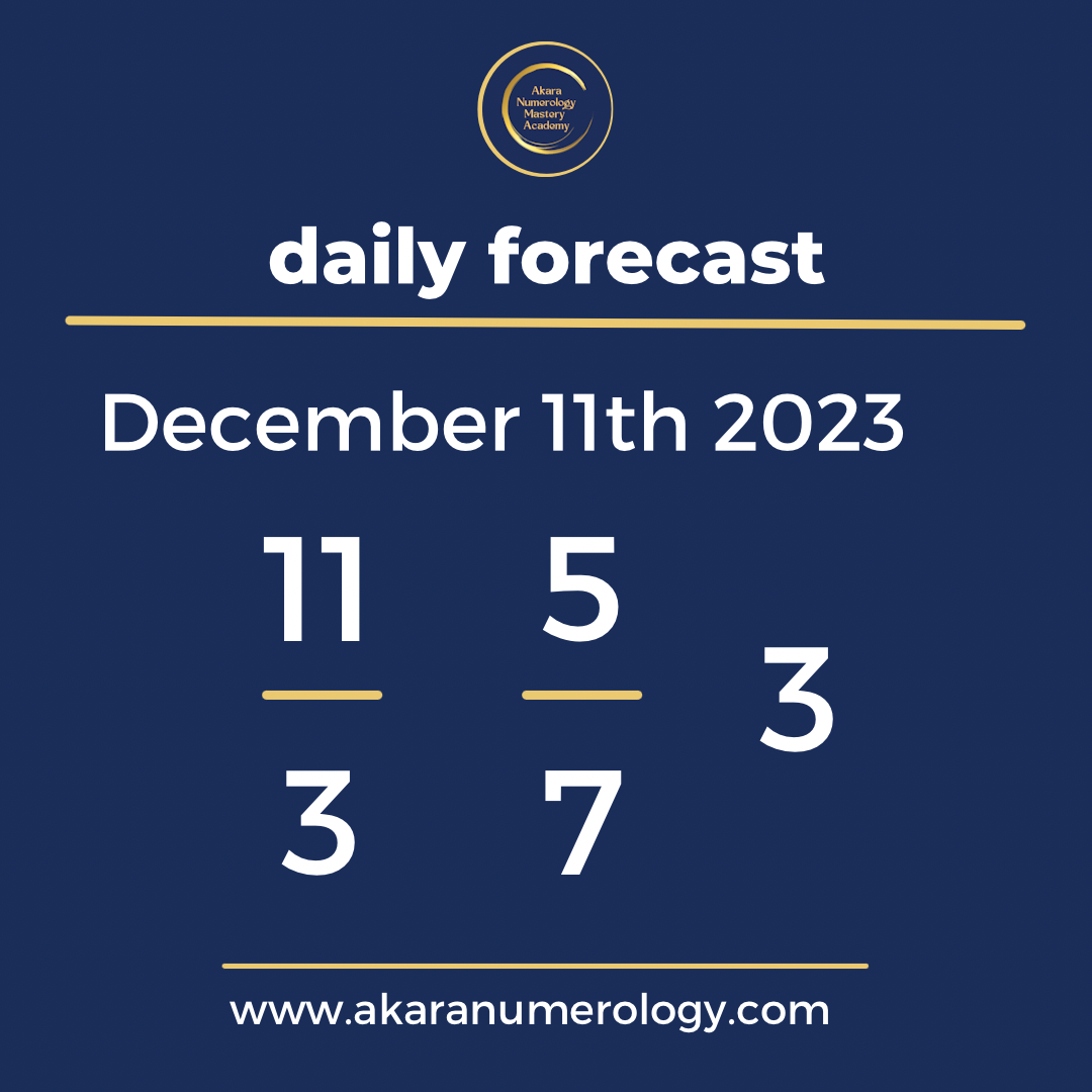 Daily forecast based upon the Akara Numerology by Sat Kirtan for December 11th 2023