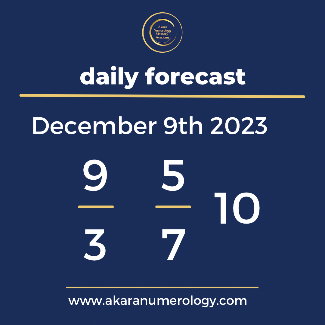 Daily forecast based upon the Akara Numerology by Sat Kirtan for December 9th 2023