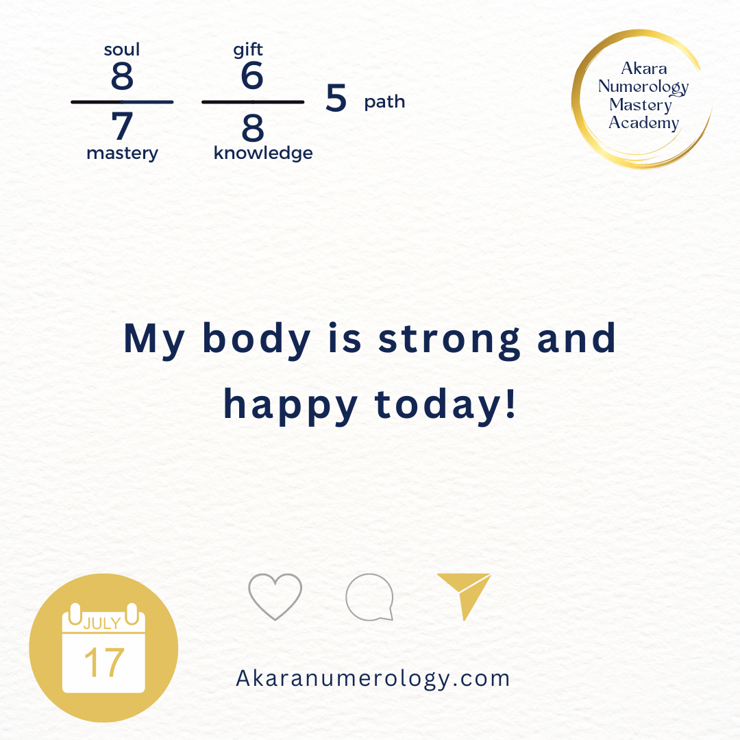 July 17th 2024: Say to yourself: "My body is strong and happy today!"