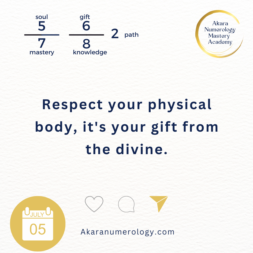 July 5th 2024: Respect your physical body, it's your gift from the divine.