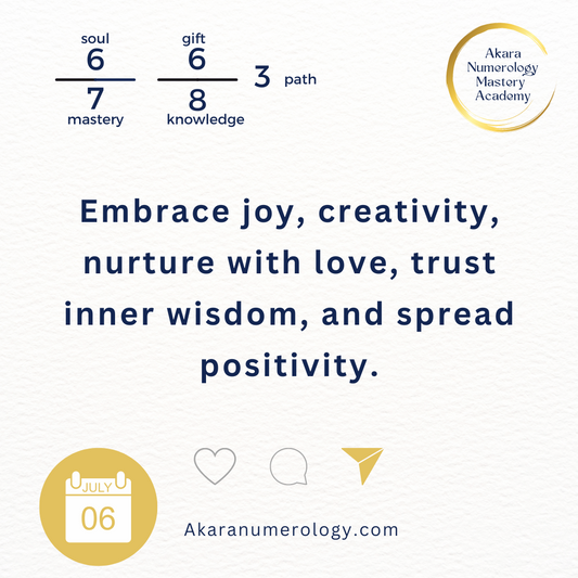 July 6th 2024: Embrace joy, creativity, nurture with love, trust inner wisdom, and spread positivity.