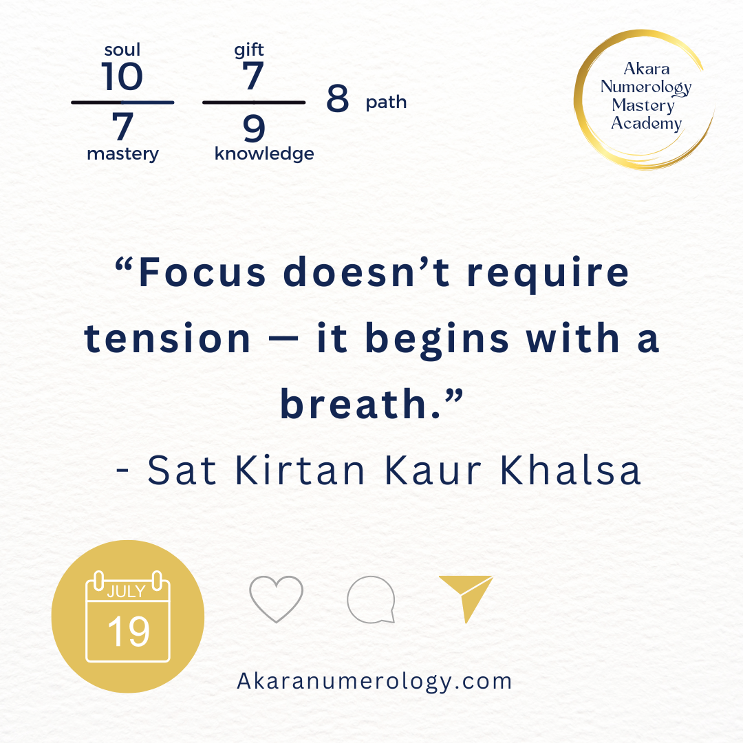 July 19, 2025 — Akara Numerology forecast. Focused leadership through breath, Soul 10 and Path 8.