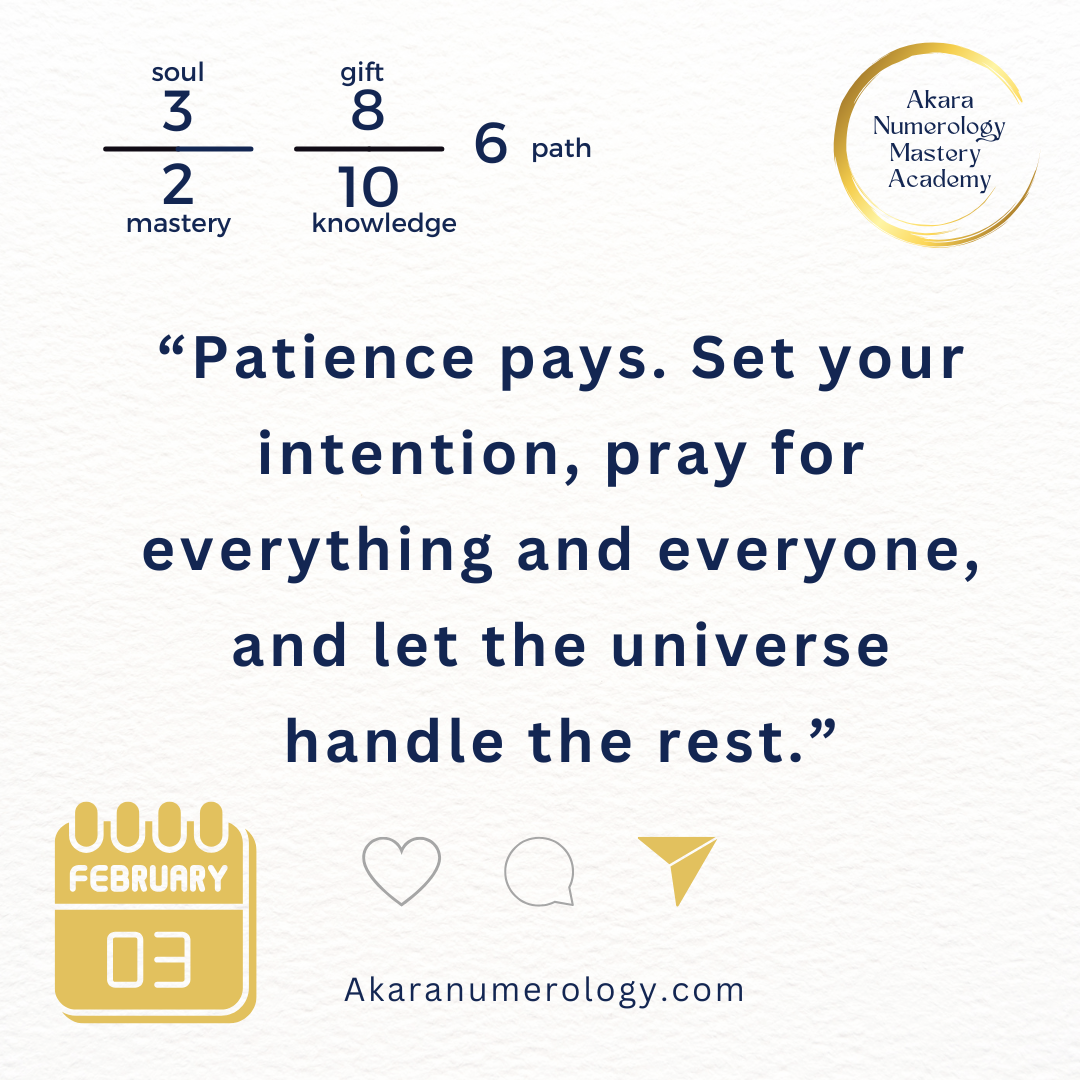 "Your voice doesn't need permission—it needs practice." Tuesday, February 3, 2026  Soul 3 | Mastery 2 | Gift 8 | Knowledge 10 | Path 3  Akaranumerology.com