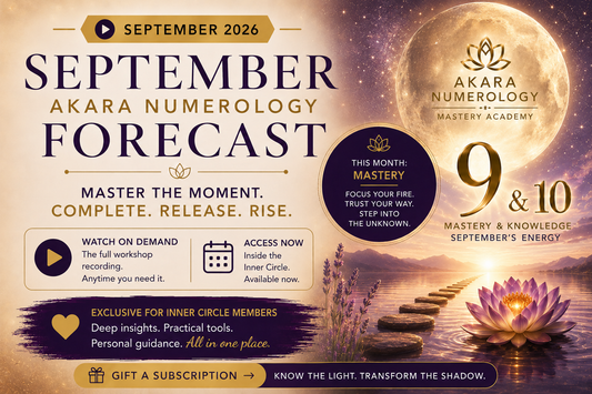 September 2026 Akara Numerology Forecast showing number 9 energy, self-mastery, completion and spiritual transformation