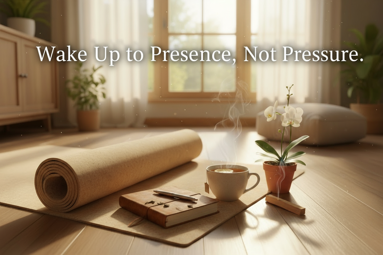 Overlay text: “Wake Up to Presence, Not Pressure.”